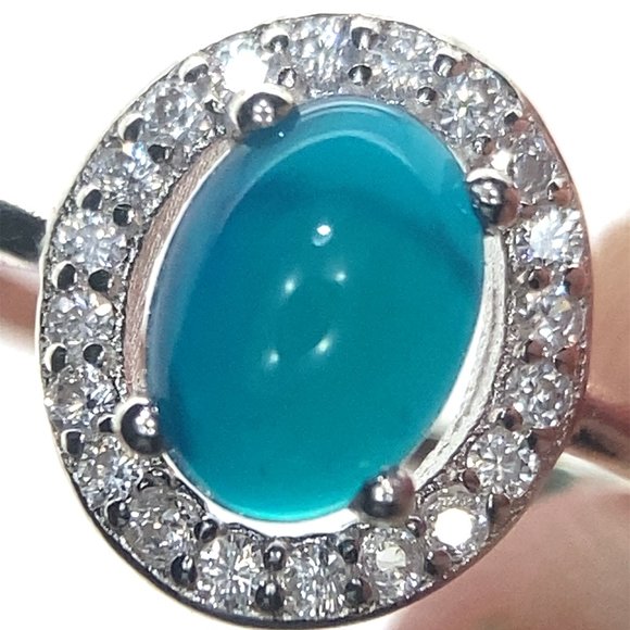Blue Opal 1.02ct Platinum Finish Solid 925 Sterling Silver Ring - Picture 3 of 8
